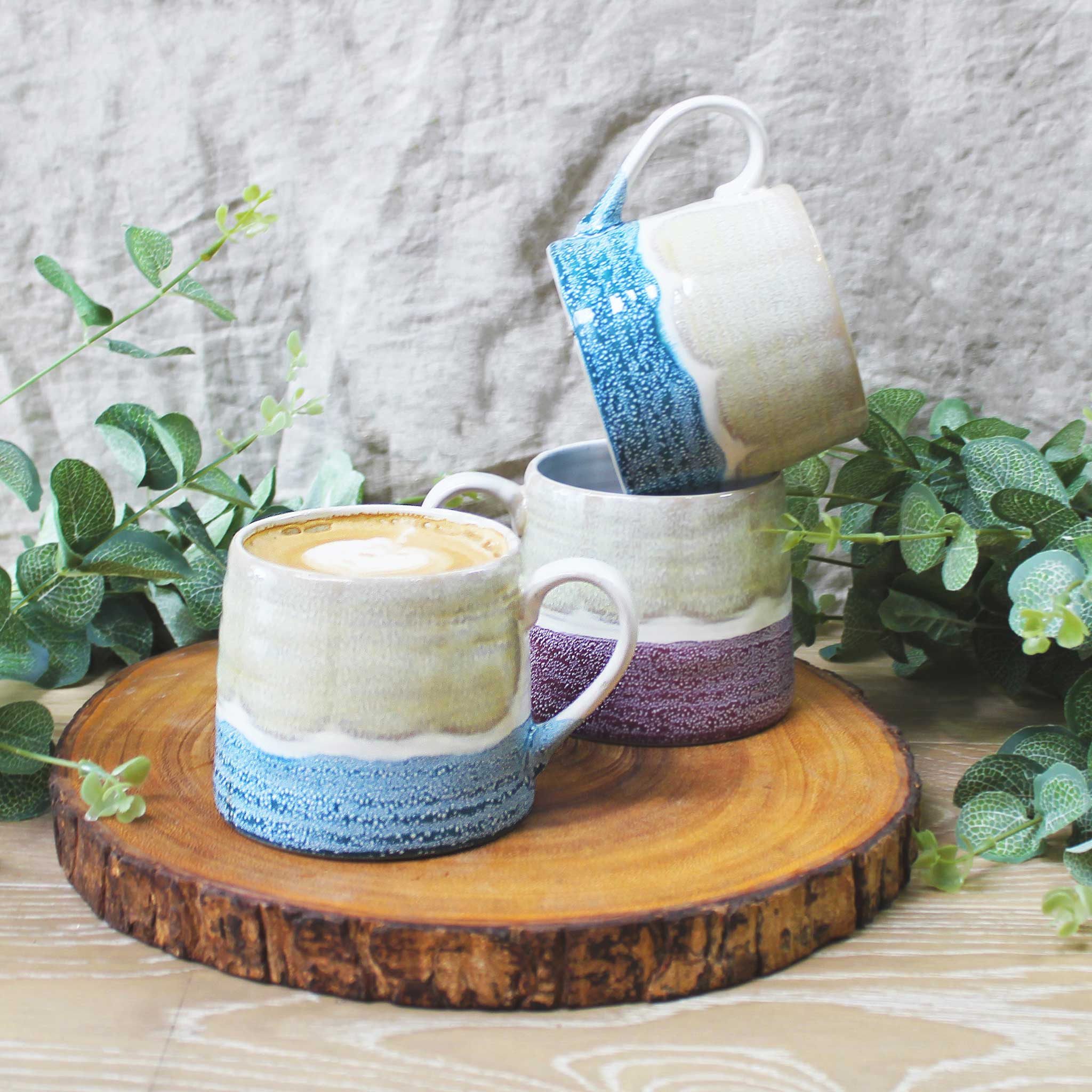 Reactive Glazed Mugs in Mixed Colours from China Blue