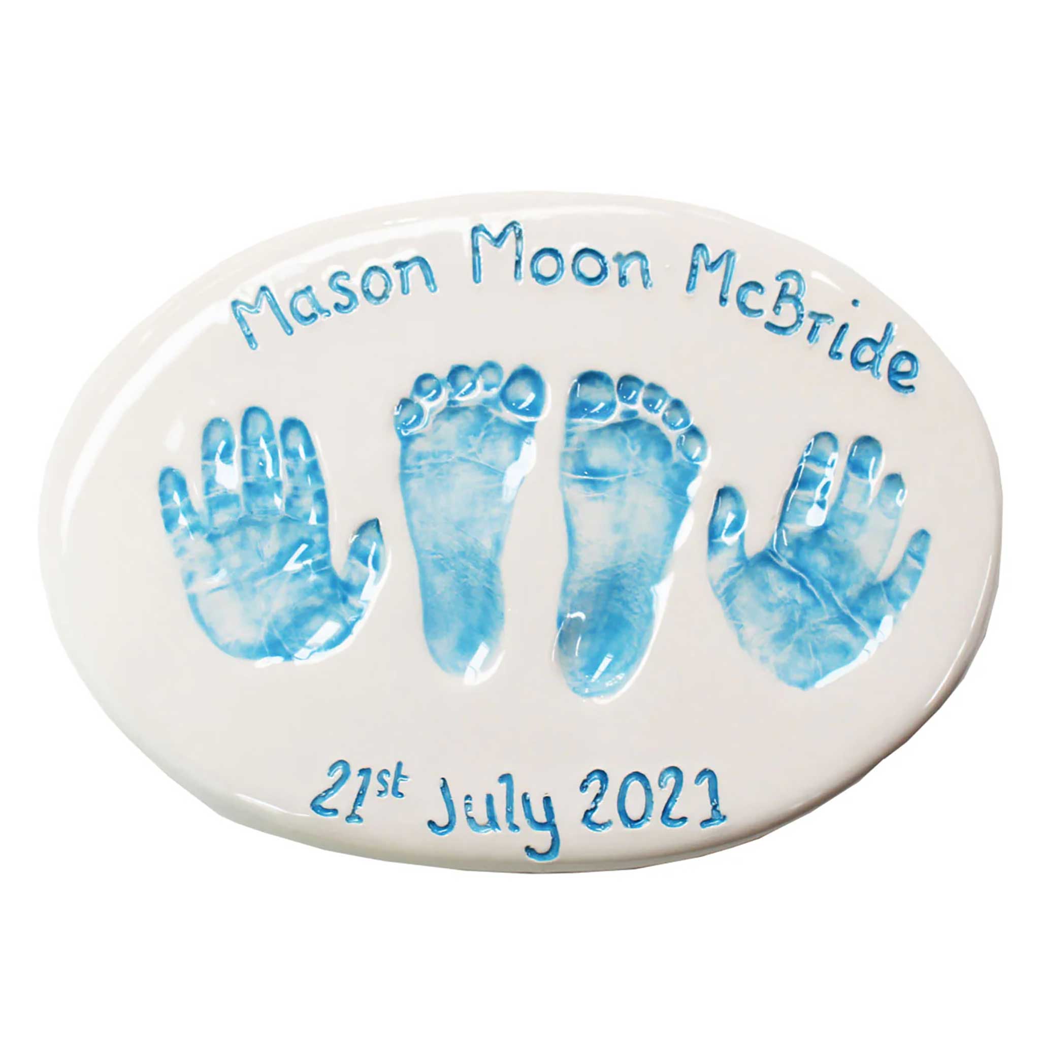 Oval Hand & Foot Plaque from China Blue