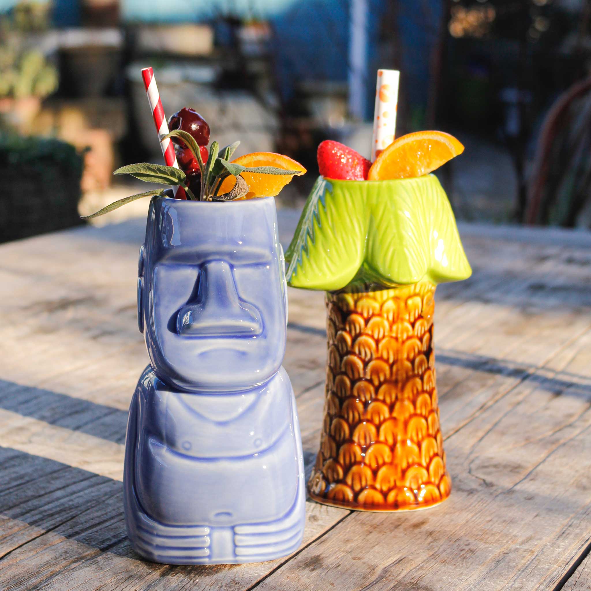 Island and Palm Tiki Cocktail Mugs from China Blue