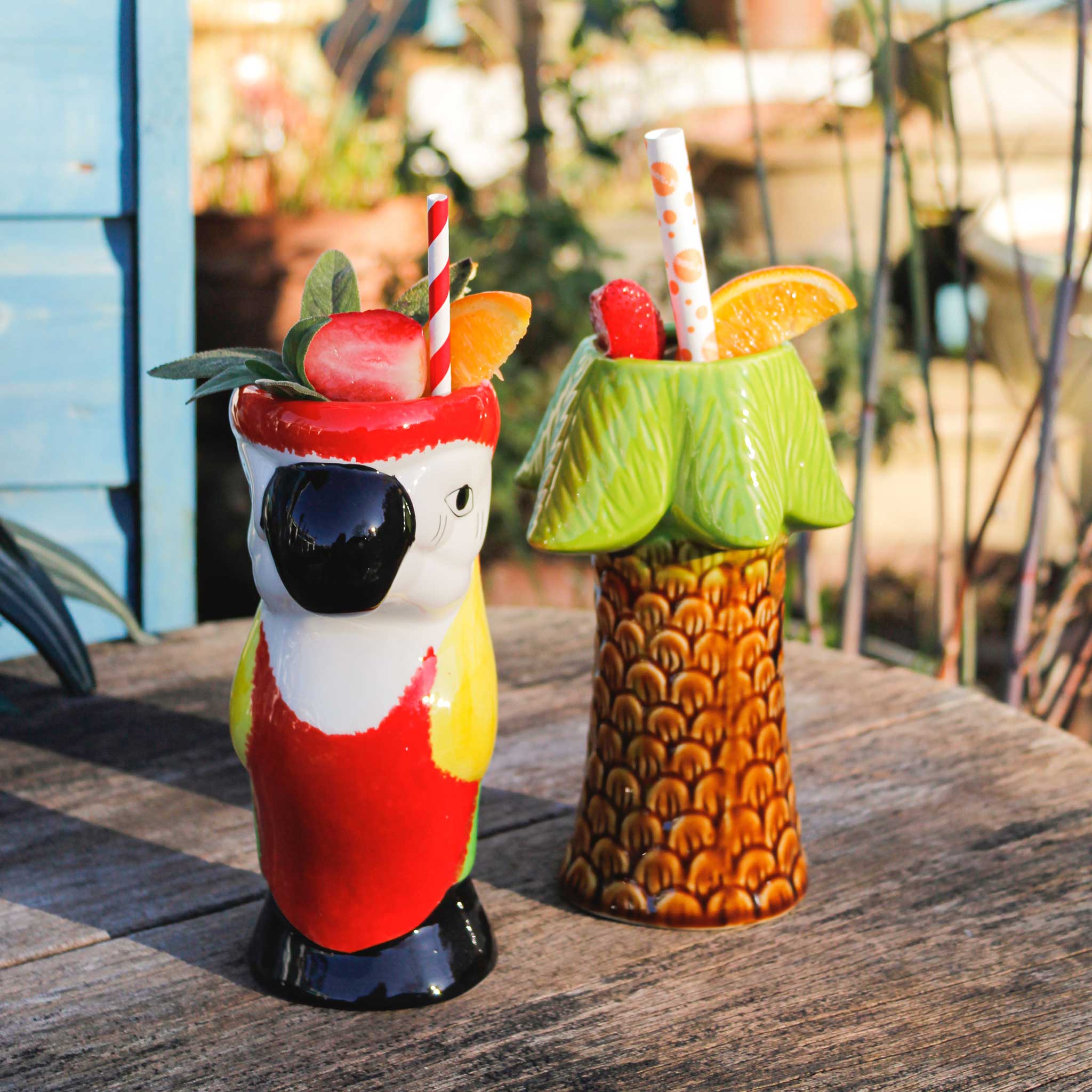 Parrot and Palm Tree Tiki Cocktail Mugs from China Blue