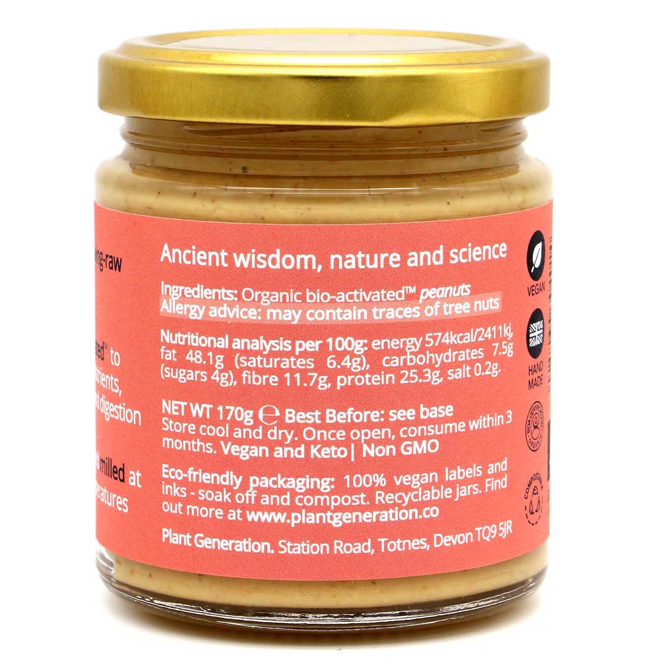 Back label details of organic nut butter