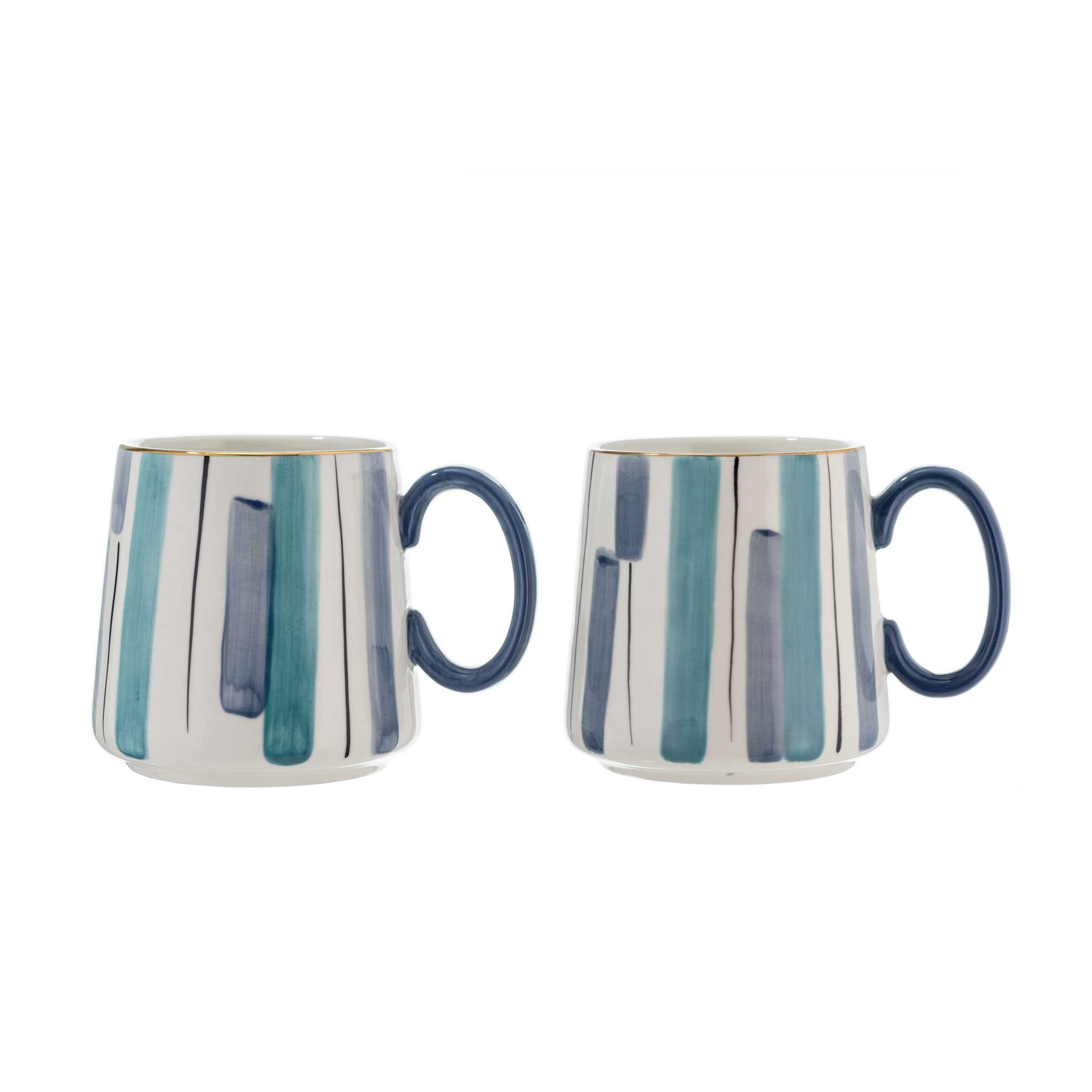 Pair of Blue Striped Mugs from China Blue