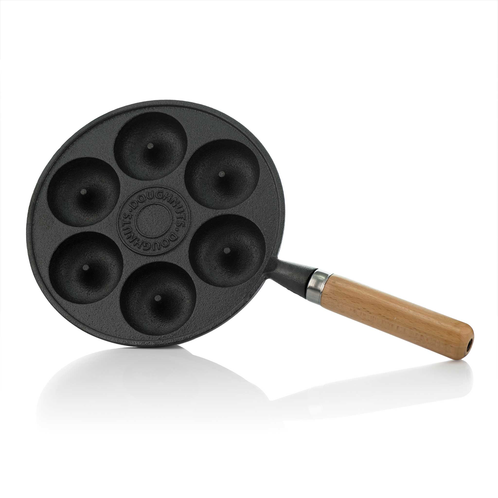 Real cast iron mini donut pan with wooden handle