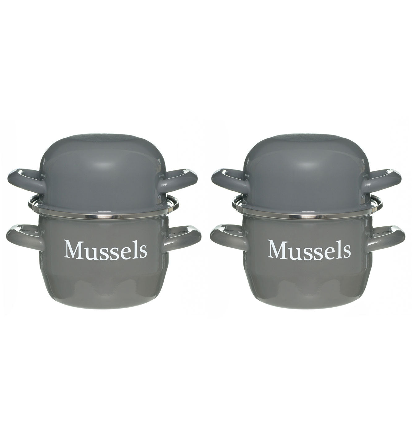 Grey Enamelled Mussel Pots from China Blue