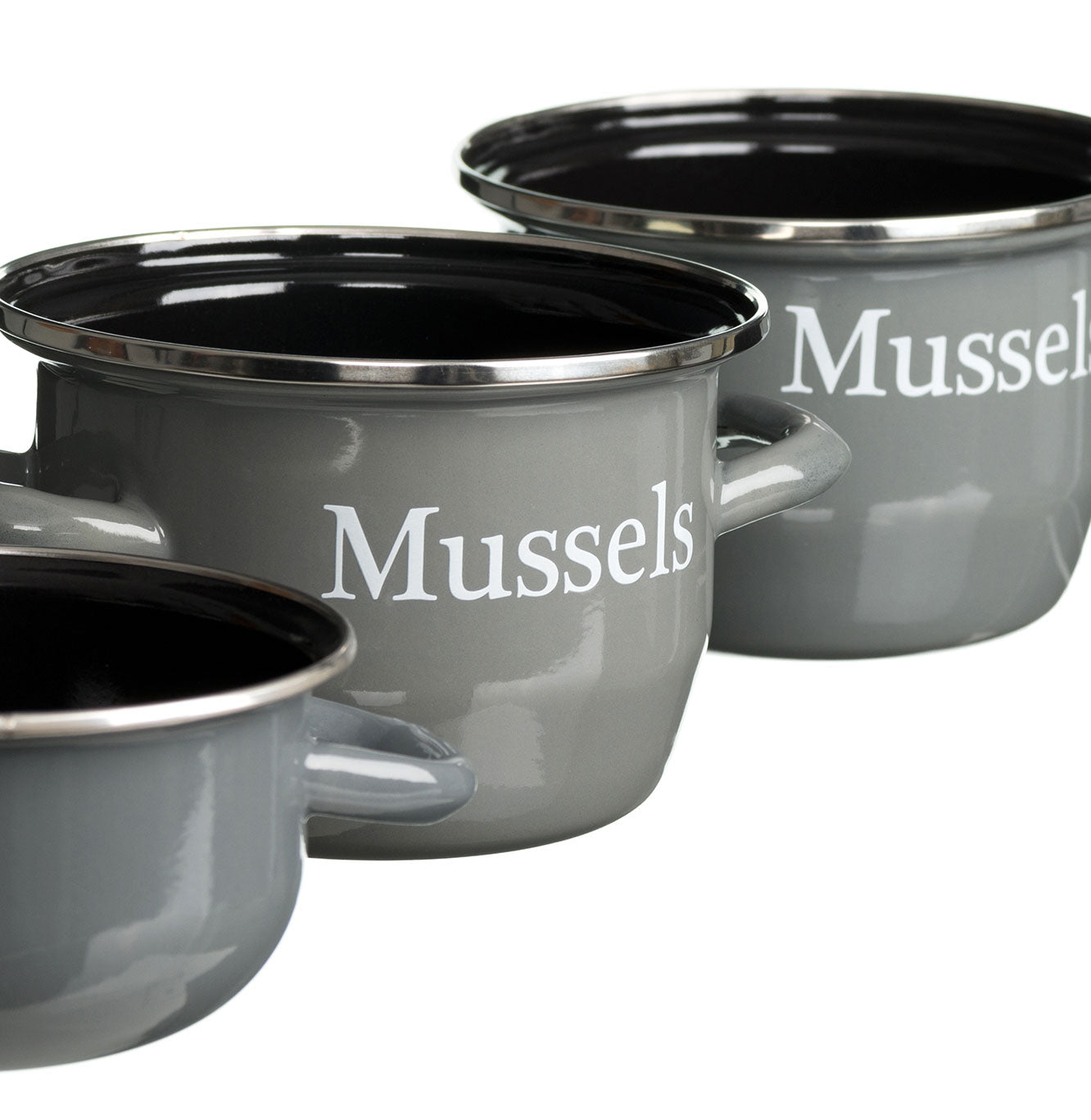 Grey Enamelled Mussel Pots from China Blue